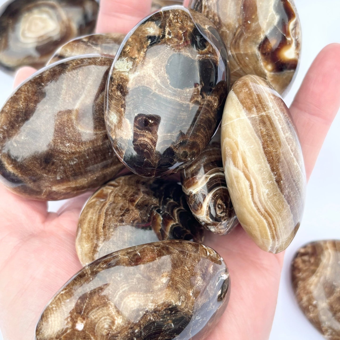 Chocolate Calcite Palmstones from UK Wholesale Crystals