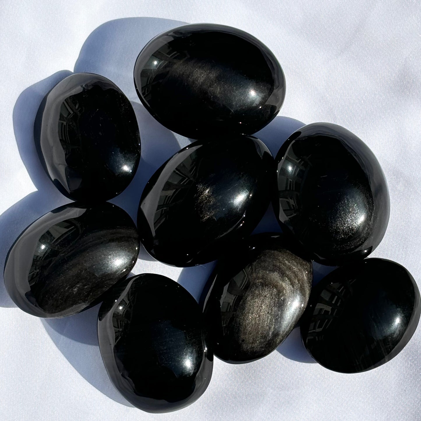 Silver Obsidian Palmstones Bundle 544g 8 Pieces