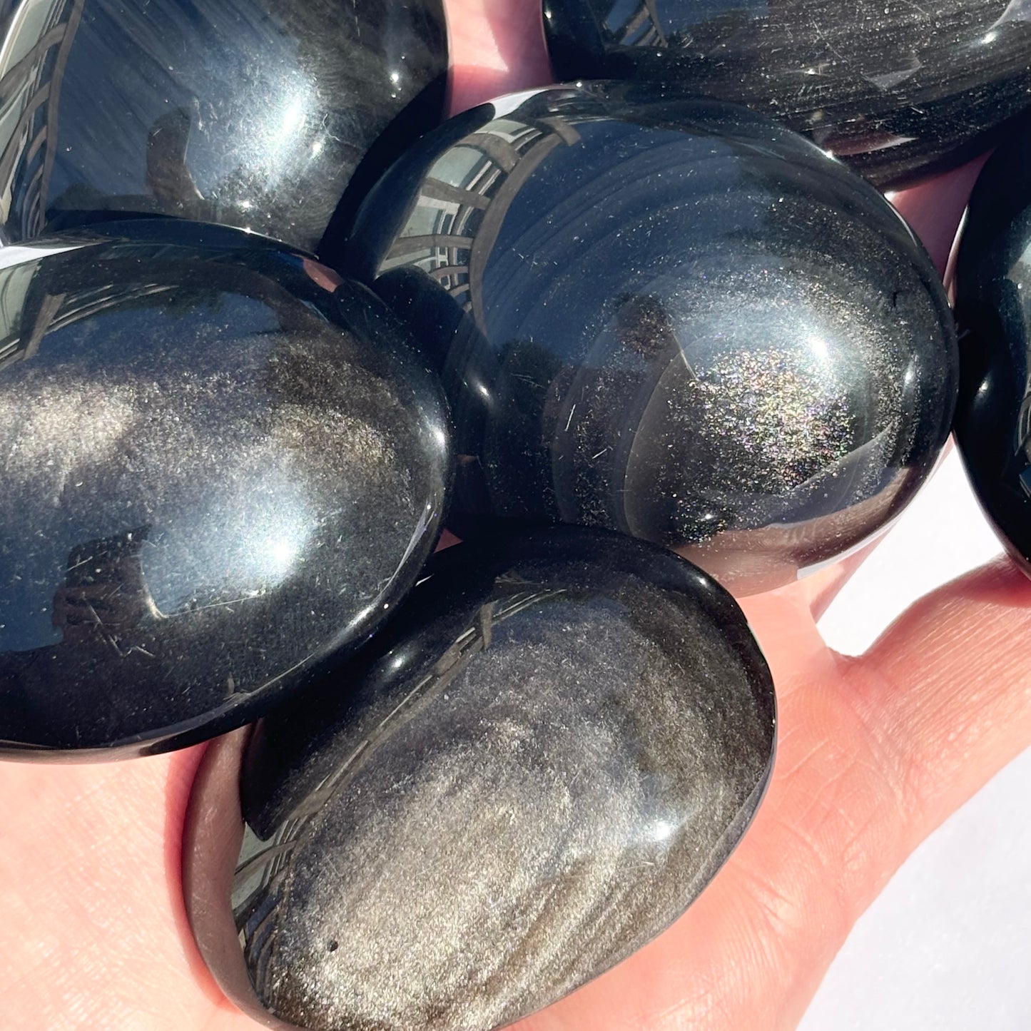 Silver Obsidian Palmstones Bundle 544g 8 Pieces