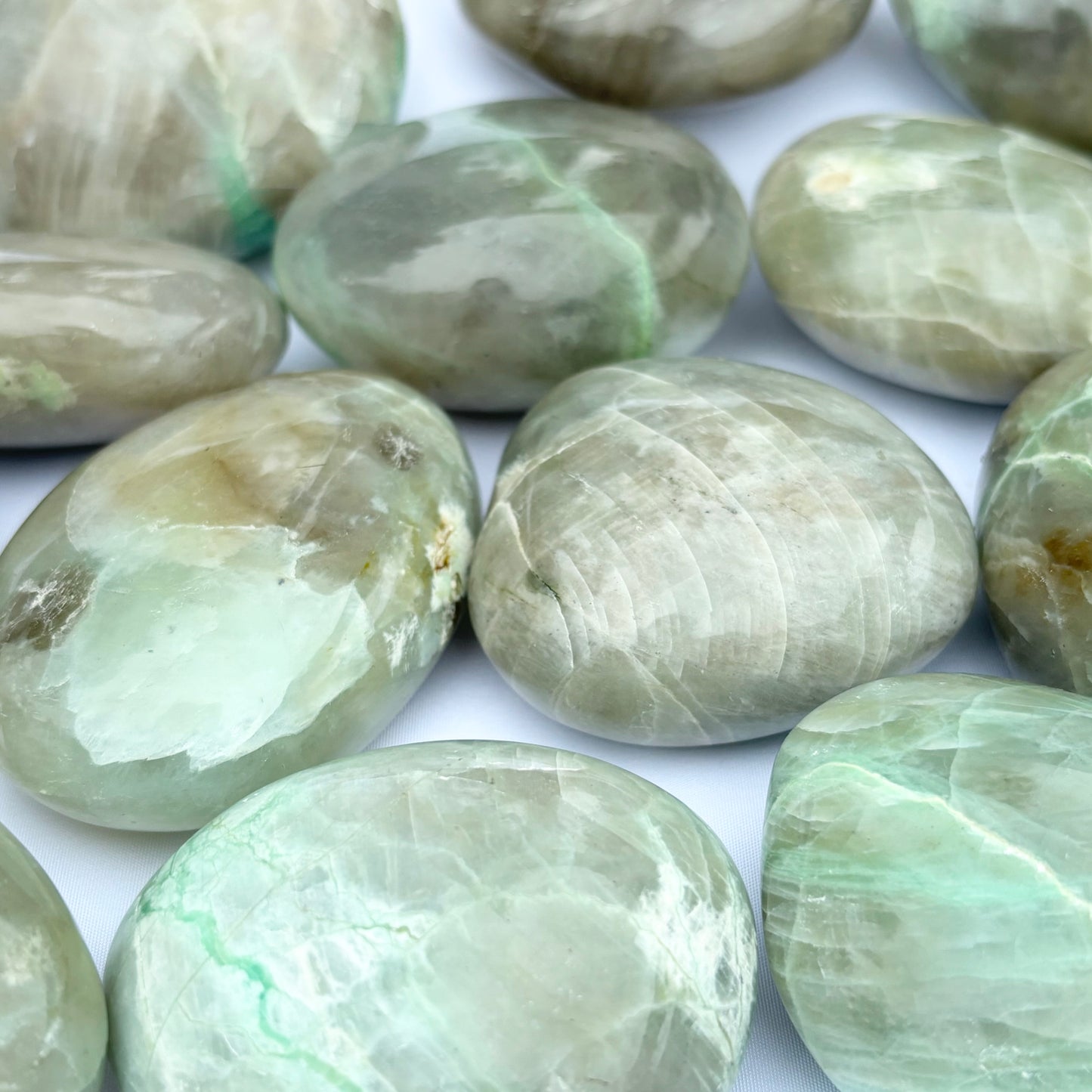 Green Moonstone/Garnierite Palmstones from UK Wholesale Crystals