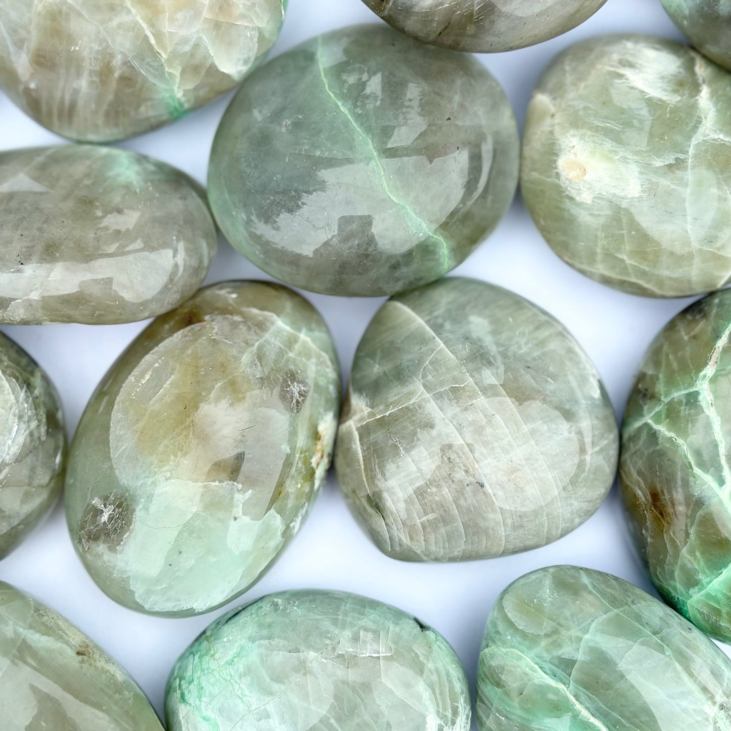 Green Moonstone/Garnierite Palmstones from UK Wholesale Crystals