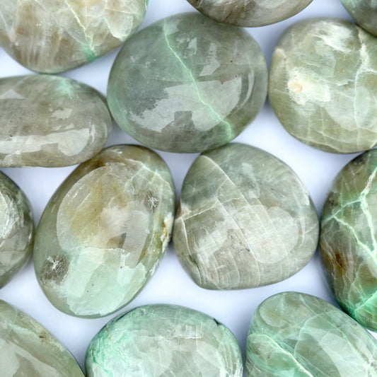 Green Moonstone/Garnierite Palmstones from UK Wholesale Crystals