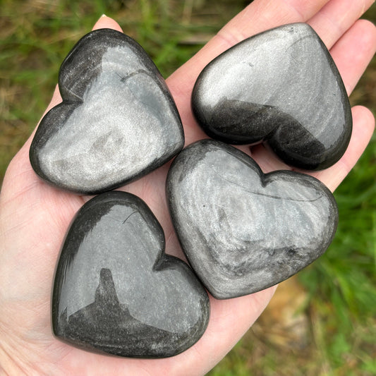 Silver Obsidian Hearts Bundle 308g 4 Pieces from UK Wholesale Crystals